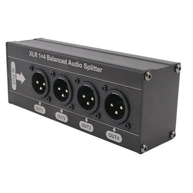 Alt view image 2 of 3 - XLR 1x4 Balanced Audio Splitter 1 in 4 Out 3 Pin XLR Audio Splitter Audio Signal Splitter Box No Power Supply Required