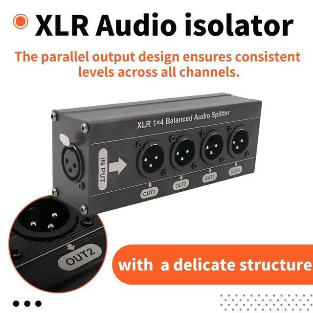 Alt view image 3 of 3 - XLR 1x4 Balanced Audio Splitter 1 in 4 Out 3 Pin XLR Audio Splitter Audio Signal Splitter Box No Power Supply Required
