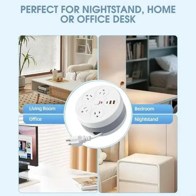 Alt view image 2 of 3 - Practical Round Power Socket With USB C & USB A Port And Retractable Cable Suitable For Various Setting