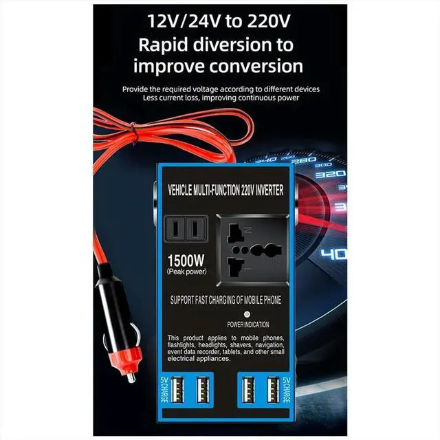 Alt view image 3 of 3 - DC 12V/24V to AC 110V/220V Quick Charging Car Inverter Cigar Lighter Socket USB Chargers AC Sockets Power Adapter