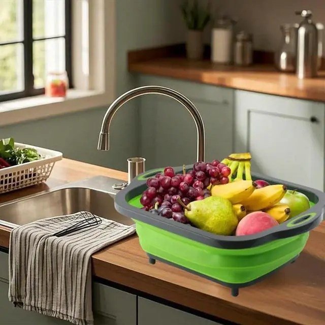 Main image of Folding Camping Cutting Board Dish Basin BBQ Prep Tub Camp Sink Dish Washing Station Multifunctional Basket