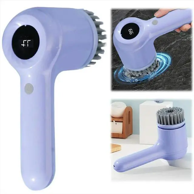 Alt view image 2 of 3 - Electric Scrubber with 5 Brush Heads Dish Scrubber Brush Bathroom Scrubber for Kitchen Sink Bathroom Shower Tile Purple
