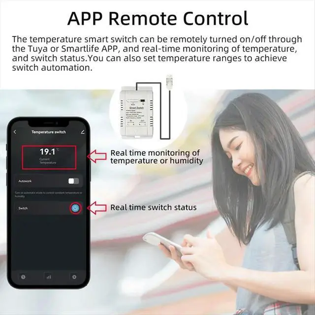 Alt view image 3 of 3 - Temperature and Humidity Switch with 1M Sensor 16A Temperature Humidity Switch Supports Voice Control