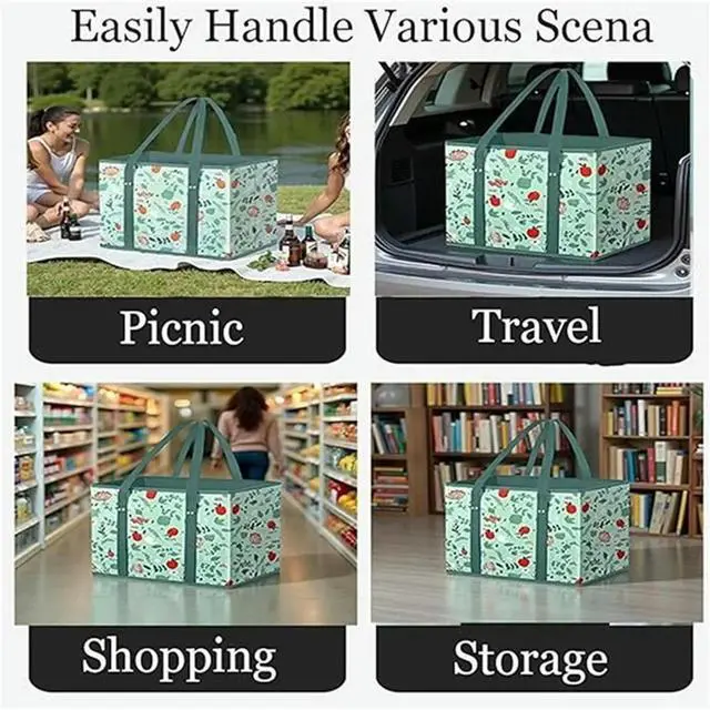 Main image of Grocery Bags, Reusable Grocery Bags, Large Capacity Non-Woven Foldable Picnic Bag, Reinforced Bottom with Handles A