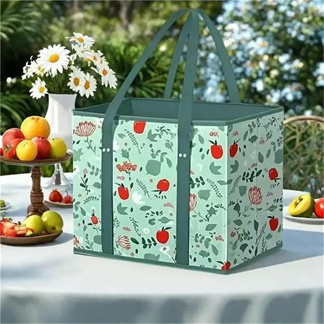 Alt view image 3 of 3 - Grocery Bags, Reusable Grocery Bags, Large Capacity Non-Woven Foldable Picnic Bag, Reinforced Bottom with Handles A