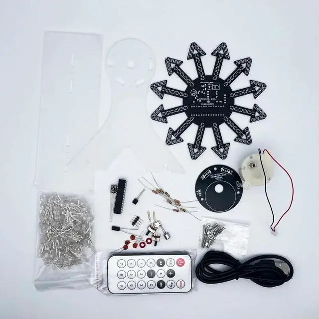 Alt view image 2 of 6 - DIY electronic kit LED rotating ferris wheel Colorful LED flashing music spectrum voice control diy sodering kit project 21kind