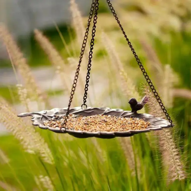 Alt view image 3 of 3 - Leaf Chain Hanging Bird Feeder - Iron Art Garden Decorative Bird Feeding Station