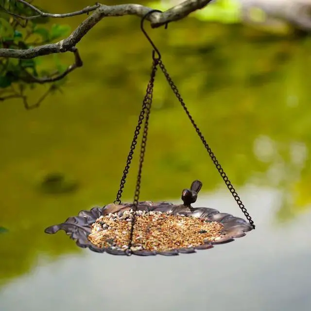 Alt view image 2 of 3 - Leaf Chain Hanging Bird Feeder - Iron Art Garden Decorative Bird Feeding Station