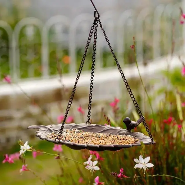 Main image of Leaf Chain Hanging Bird Feeder - Iron Art Garden Decorative Bird Feeding Station