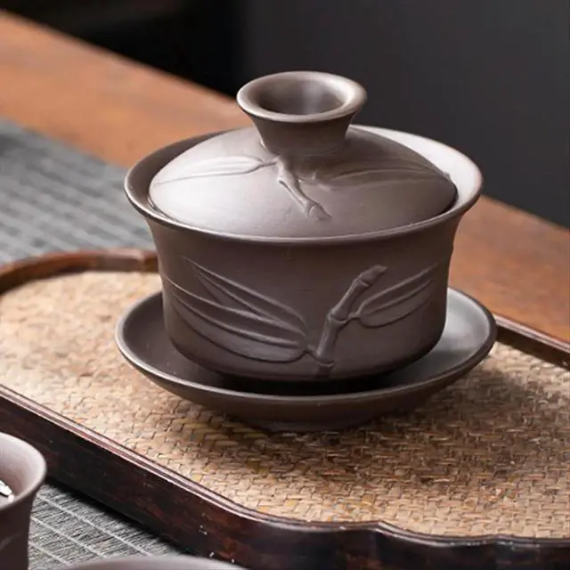 Alt view image 2 of 3 - Clay Tea Set Teapot Covered Bowl Teacup Large Covered Bowl Household Tea Bowl Tea Brewing Covered Bowl
