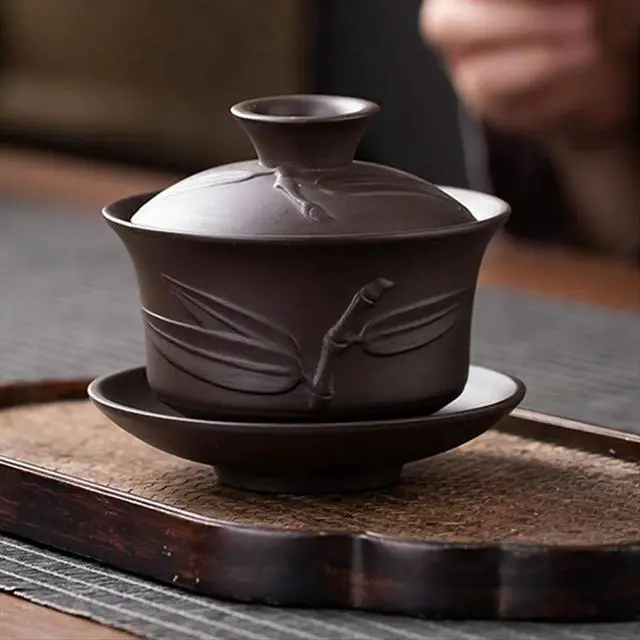 Alt view image 3 of 3 - Clay Tea Set Teapot Covered Bowl Teacup Large Covered Bowl Household Tea Bowl Tea Brewing Covered Bowl