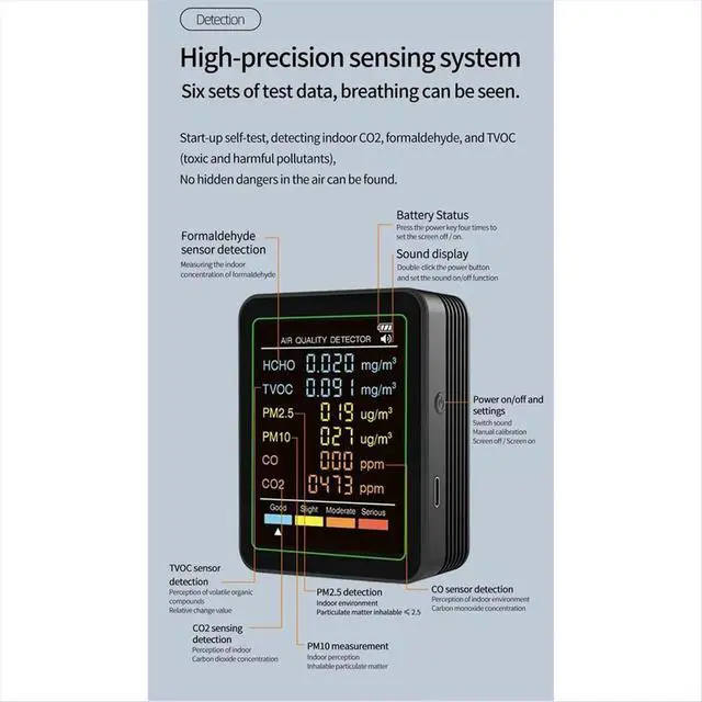 Alt view image 2 of 3 - 6 in 1 Air Monitor Multifunctional Automatic Display Indoor Office Wall Hanging Screen Display Air Detector B