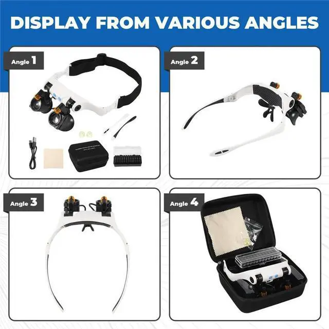 Main image of Magnifying Glasses with LED Light, Hands Free Magnifier with 14 Interchangeable Lenses 3X 4X 5X 6X 7X 10X 15X