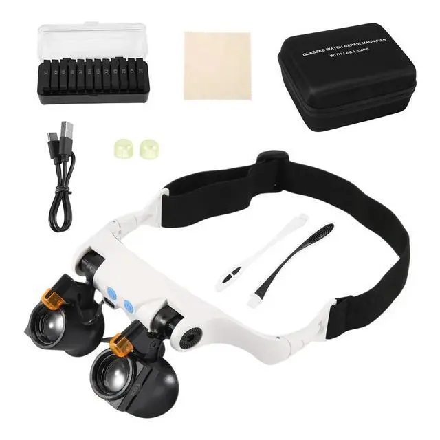 Alt view image 3 of 3 - Magnifying Glasses with LED Light, Hands Free Magnifier with 14 Interchangeable Lenses 3X 4X 5X 6X 7X 10X 15X