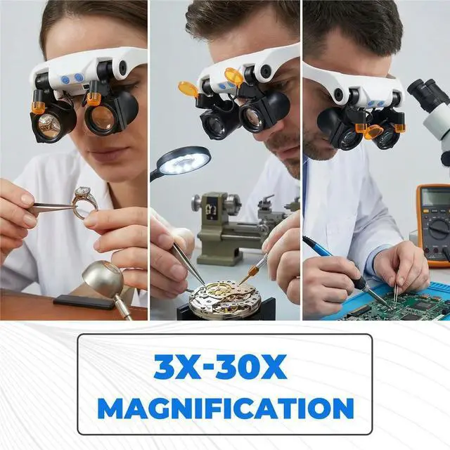 Alt view image 2 of 3 - Magnifying Glasses with LED Light, Hands Free Magnifier with 14 Interchangeable Lenses 3X 4X 5X 6X 7X 10X 15X