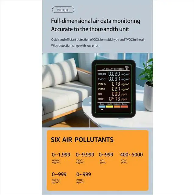 Alt view image 2 of 3 - 6 in 1 Air Monitor Multifunctional Automatic Display Indoor Office Wall Hanging Screen Display Air Detector A