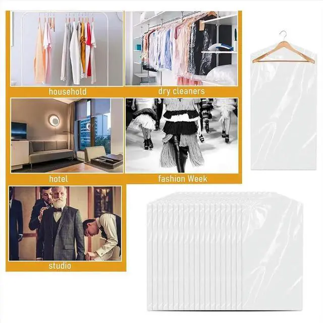 Main image of 30PCS Transparent Dustproof Garment Protector Cover Bag Disposable Hanging Pockets Clothes Cover Bag Organizer