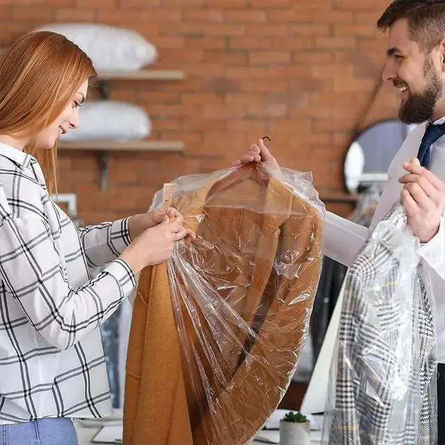 Alt view image 3 of 3 - 30PCS Transparent Dustproof Garment Protector Cover Bag Disposable Hanging Pockets Clothes Cover Bag Organizer