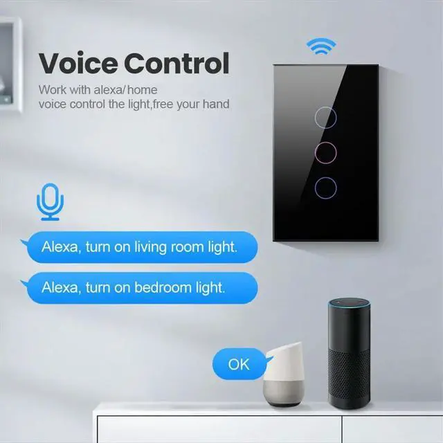 Alt view image 3 of 3 - Wall Switch 3 Gang Touch Sensor LED Light Switches Home Alexa Google Home Control White US Plug