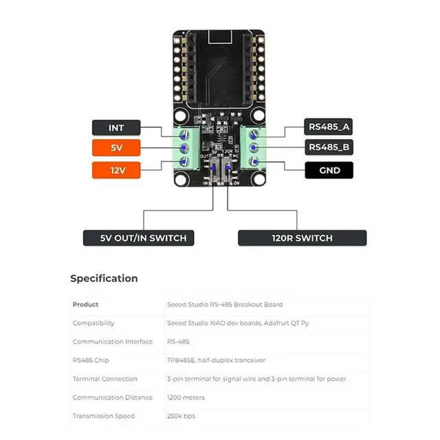 Alt view image 3 of 6 - RS-485 Breakout Board Forseeed Studio XIAO Development Board Andqt Py TP8485E IC