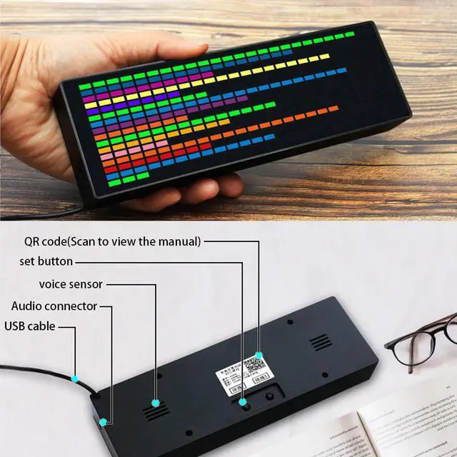 Alt view image 2 of 6 - LED music Spectrum rhythm lights voice sensor 1624 RGB atmosphere level indicator with clock display
