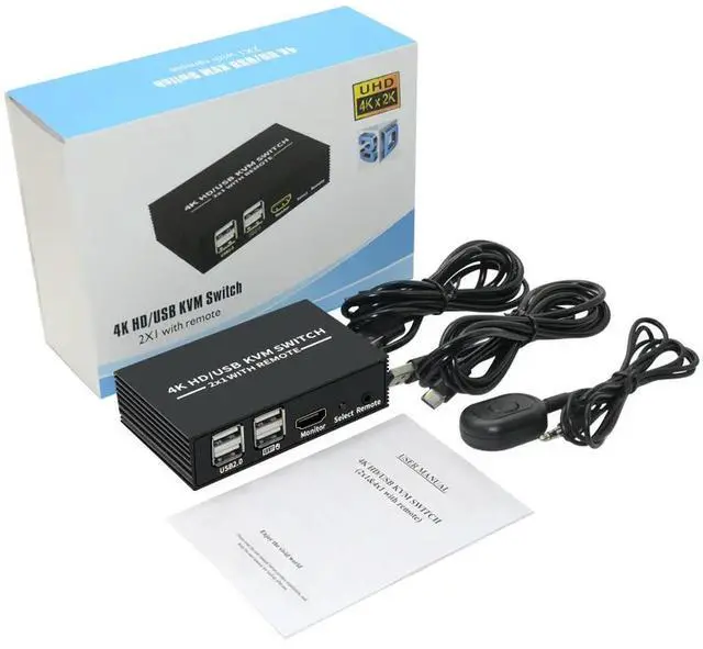 Main image of 2 Port HDTV KVM Switch 2x1 4K HDMI USB Switch Selector 2 in 1 out with USB Hub Desktop Controller Sharing Monitor Mouse Keyboard