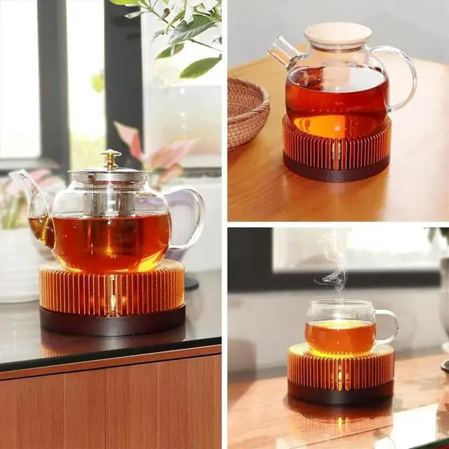 Main image of Teapot Warmer, Aluminum Alloy & Wood Tea Warmer, for Heating Tea, Coffee, Milk, Food Indoors and Outdoors Small