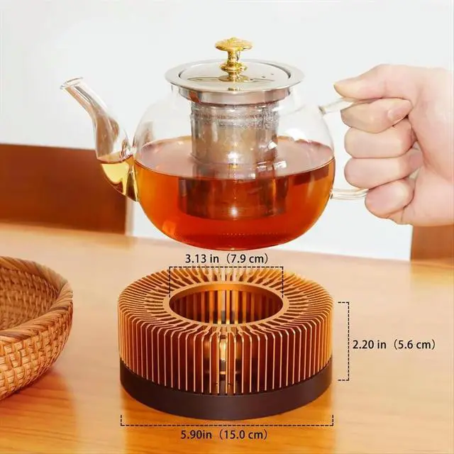 Alt view image 2 of 6 - Teapot Warmer, Aluminum Alloy & Wood Tea Warmer, for Heating Tea, Coffee, Milk, Food Indoors and Outdoors Small