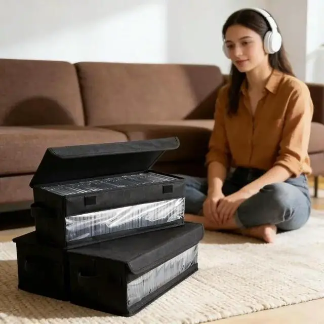 Main image of Fabric Box With Cover And Carry Handle Stores 30 disks Space Saving Design For Home And Office