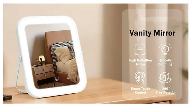 Main image of 8" X 10" Lighted Vanity Mirror with 3-Color Dimmable LED 360° Rotation Makeup Mirror for Bedroom Desk or Travel