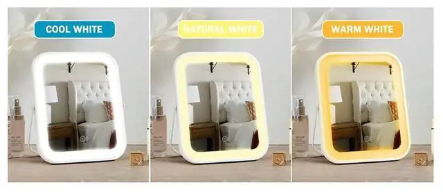 Alt view image 3 of 6 - 8" X 10" Lighted Vanity Mirror with 3-Color Dimmable LED 360° Rotation Makeup Mirror for Bedroom Desk or Travel