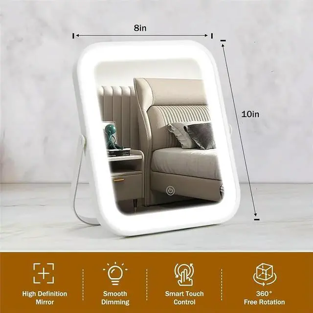 Alt view image 2 of 6 - 8" X 10" Lighted Vanity Mirror with 3-Color Dimmable LED 360° Rotation Makeup Mirror for Bedroom Desk or Travel