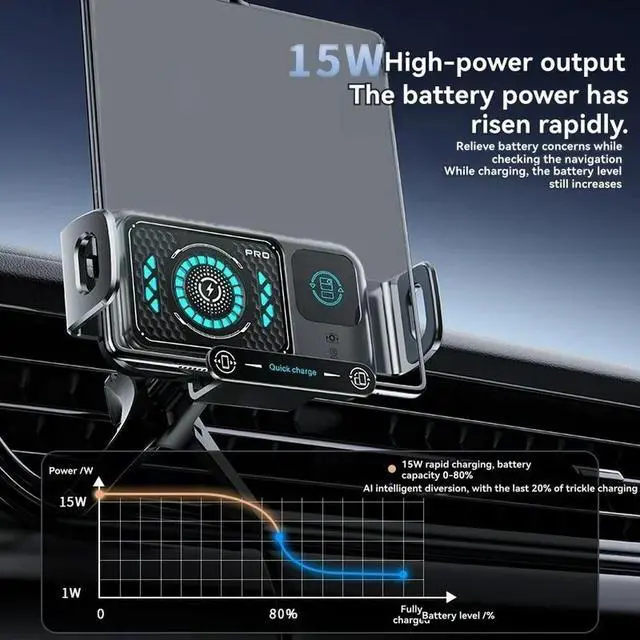 Alt view image 3 of 6 - Car Charger Universal Dual Coil Foldable Phone Holder 15W Fast Charging Car Vents Phone Mount Holder