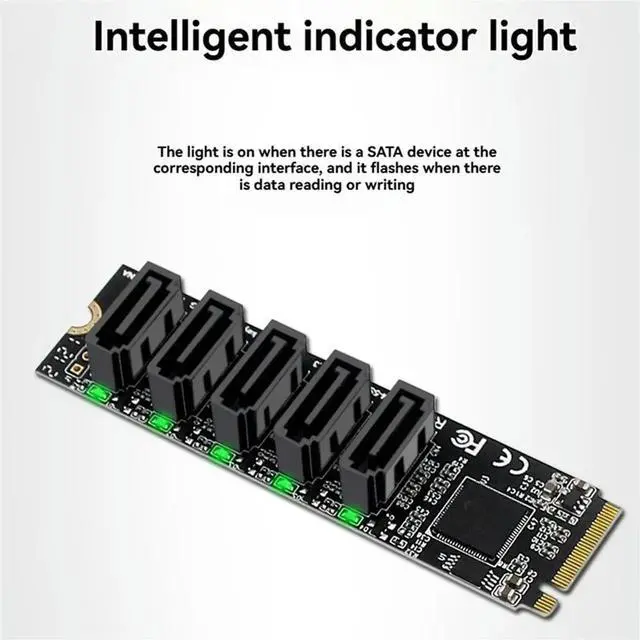 Main image of M.2 PCI-E M-Key to 5 Port SATA 3.0 Adapter Card Riser JMB585 Chip 6Gbps High Speed PC Computer Expansion Card