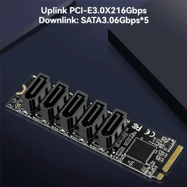 Alt view image 2 of 6 - M.2 PCI-E M-Key to 5 Port SATA 3.0 Adapter Card Riser JMB585 Chip 6Gbps High Speed PC Computer Expansion Card