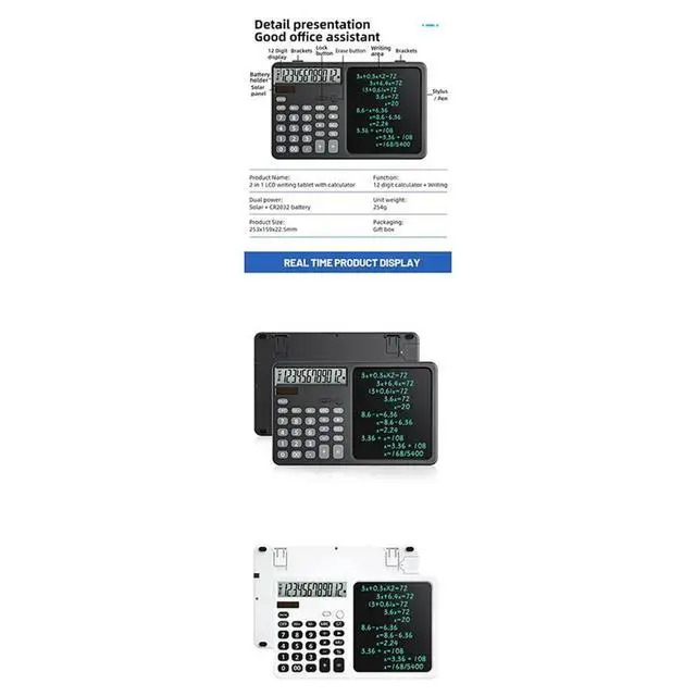 Alt view image 3 of 6 - Multifunction Solar Calculator with Handwriting Pad for Financial Accounting Handwriting Computer Business Drawing Black