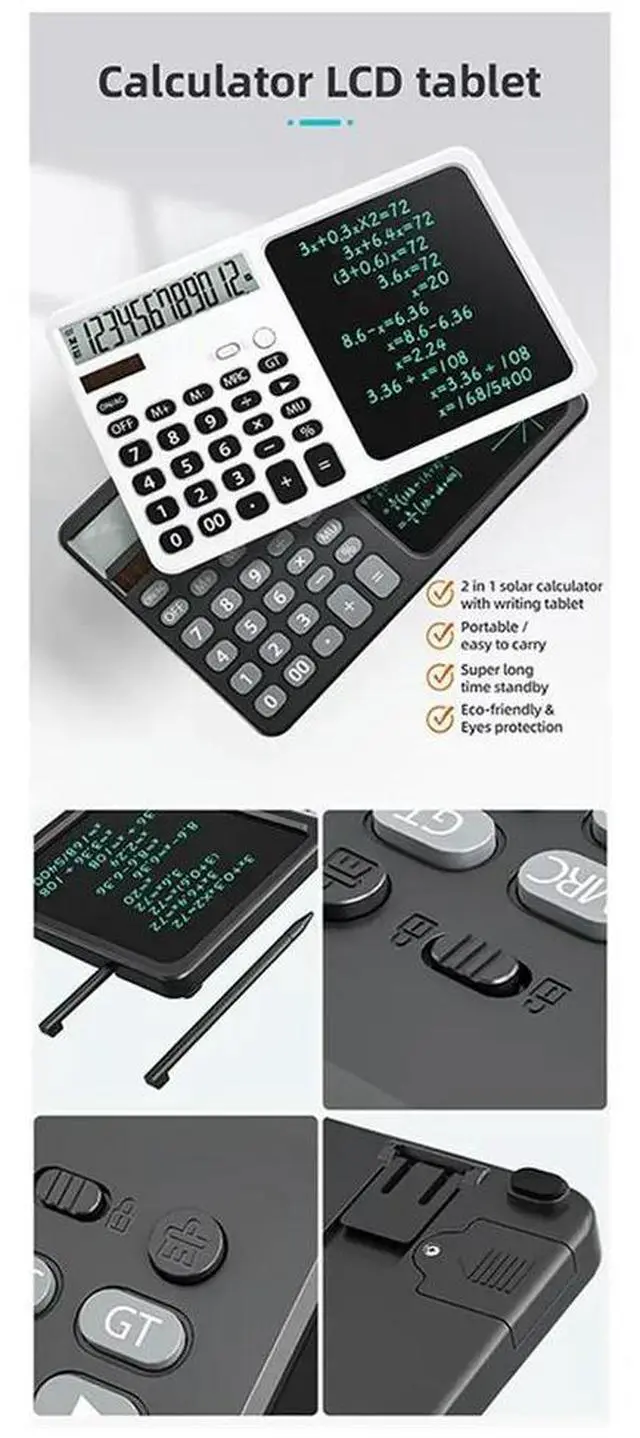 Main image of Multifunction Solar Calculator with Handwriting Pad for Financial Accounting Handwriting Computer Business Drawing Black