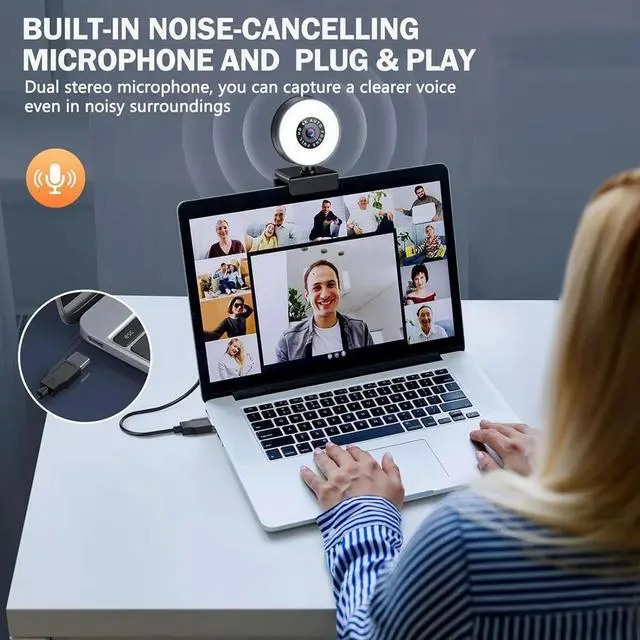 Alt view image 3 of 6 - Y95A-4K HD Autofocus Webcam with Microphone, Adjustable Light Computer Camera USB Webcam for Laptop Desktop Video