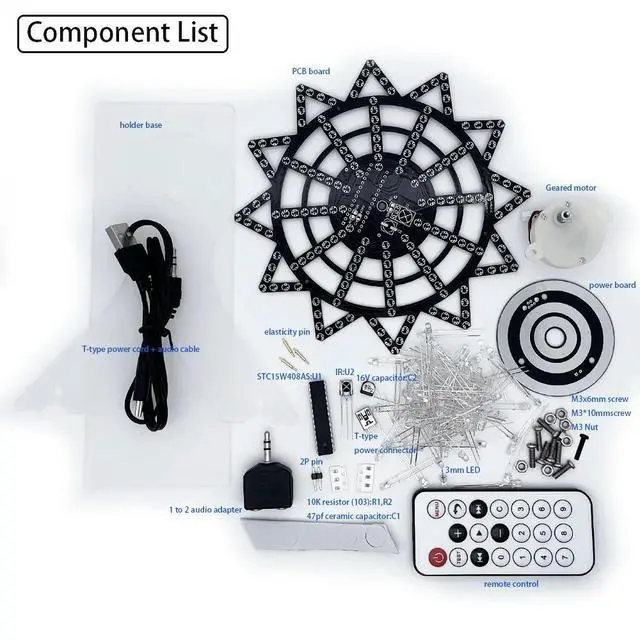 Alt view image 2 of 3 - DIY electronic kit LED rotating ferris wheel circuit learning soldering kit 16kinds flashing mode remote control(not assembled