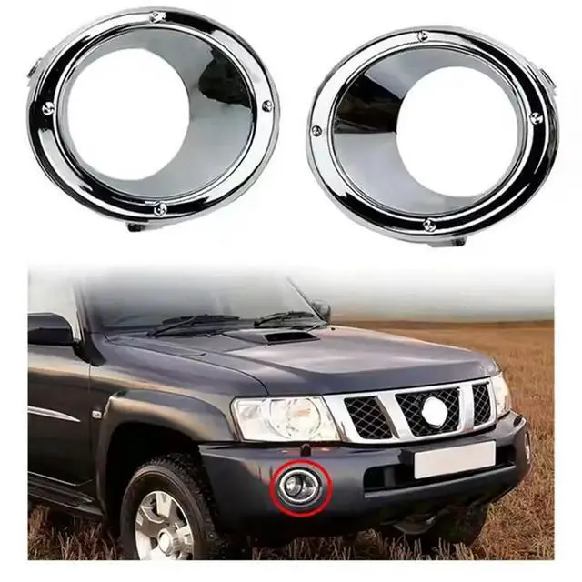 Alt view image 2 of 3 - 4X Front Fog Light Bumper Lamp Chrome Trim Cover Bezel Grille Foglight Frame For Nissan Patrol Y61 2005-2009