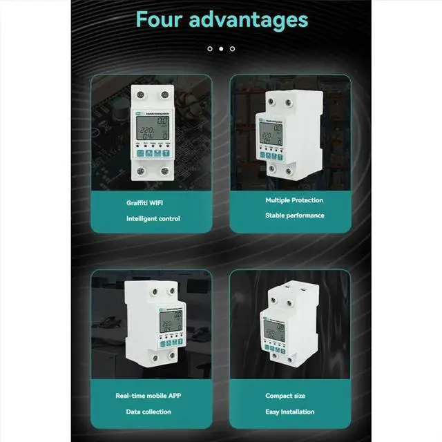 Main image of Tuya 2P Energy Meter Power KWh Meter Earth Leakage over Under Voltage Protector Work with Tuya Life