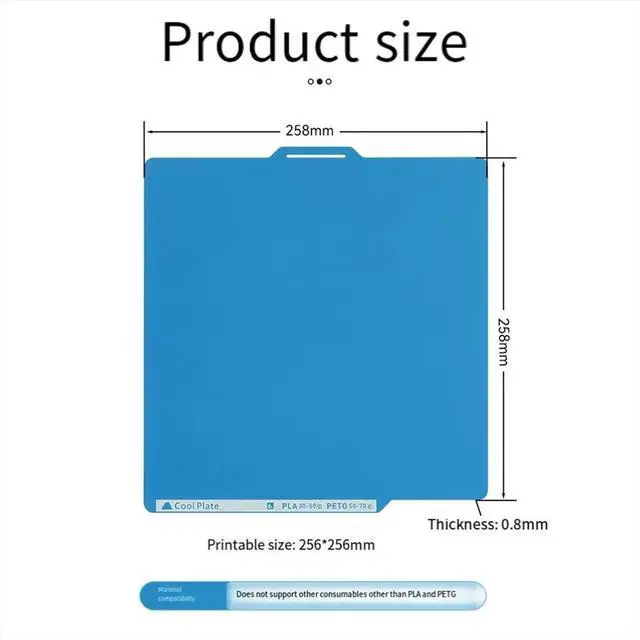 Alt view image 3 of 6 - For X1/P1P/A1 Cool Plate Build Plate Double-Sided Plate Spring Steel Sheet 256x256mm Heat Bed 3D Printer Part