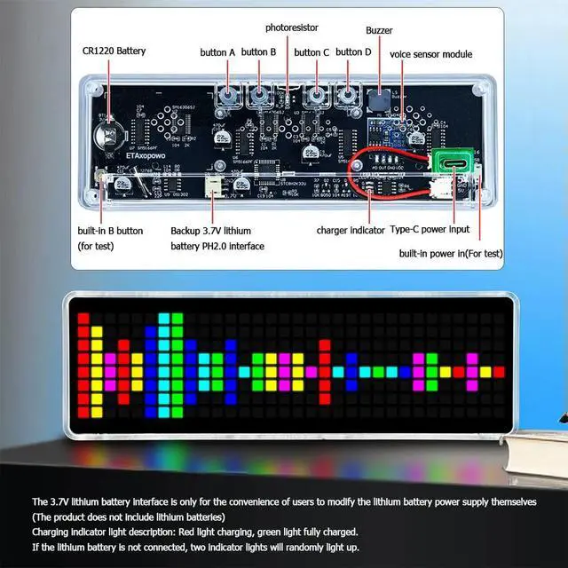 Alt view image 2 of 3 - 0823 RGB led music spectrum display screen voice control with Clock display Music rhythm light