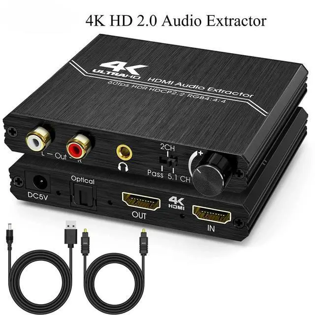 Main image of 4K 60HZ HD 2.0 Audio Extractor Optical TOSLINK SPDIF 5.1CH R/L 4K HD to SPDIF+R/L+3.5MM 18Gpbs HDCP 2.2 with Volume Control