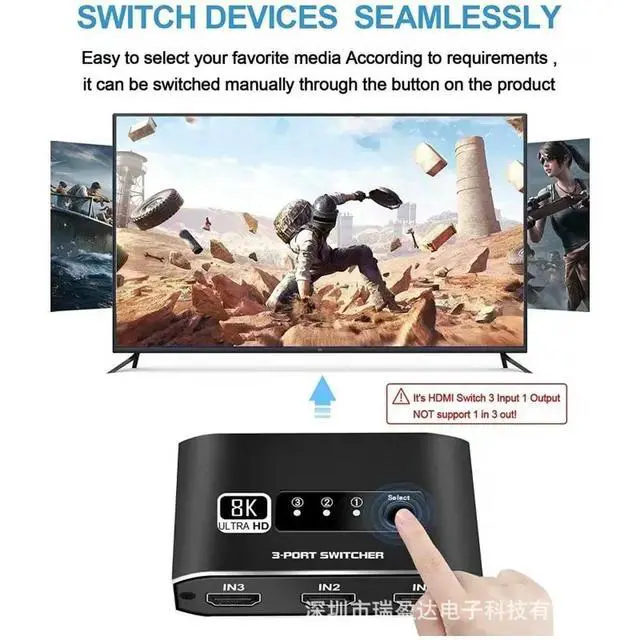 Alt view image 2 of 3 - 3 in 1 Out HDMI 2.1 Switch 4K 120Hz,Ultra HD, 8K Hdmi Selector Switcher for Game Consoles