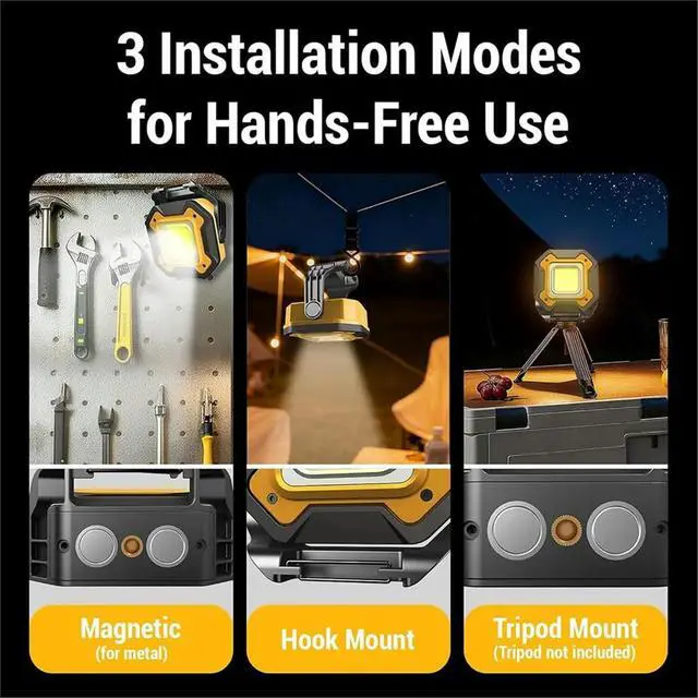 Alt view image 2 of 6 - Rechargeable LED Work Light 6000mAh, 16H Cordless Magnetic Flashlight, IPX5, 360° Rotate Lamp Camping Lantern