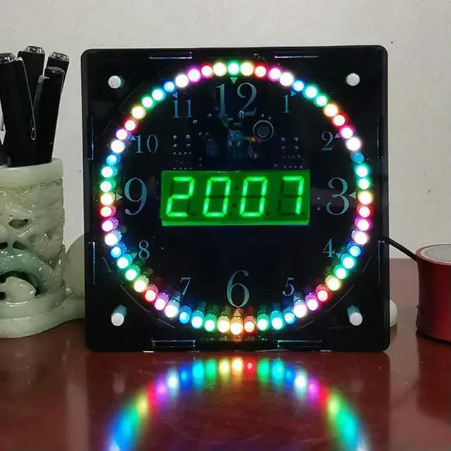 Main image of diy electronic clock kit RGB colorful LED green digital tube temperature remote control music spectrum 12/24H with shell