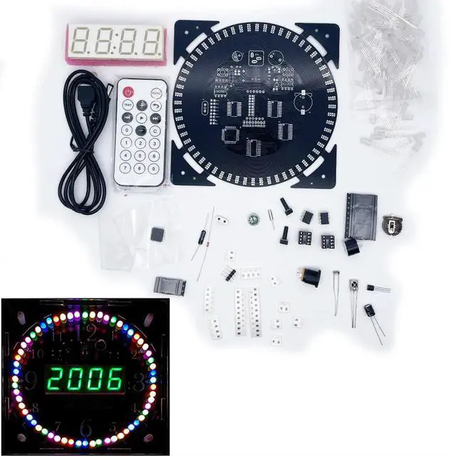 Alt view image 2 of 3 - diy electronic clock kit RGB colorful LED green digital tube temperature remote control music spectrum 12/24H with shell