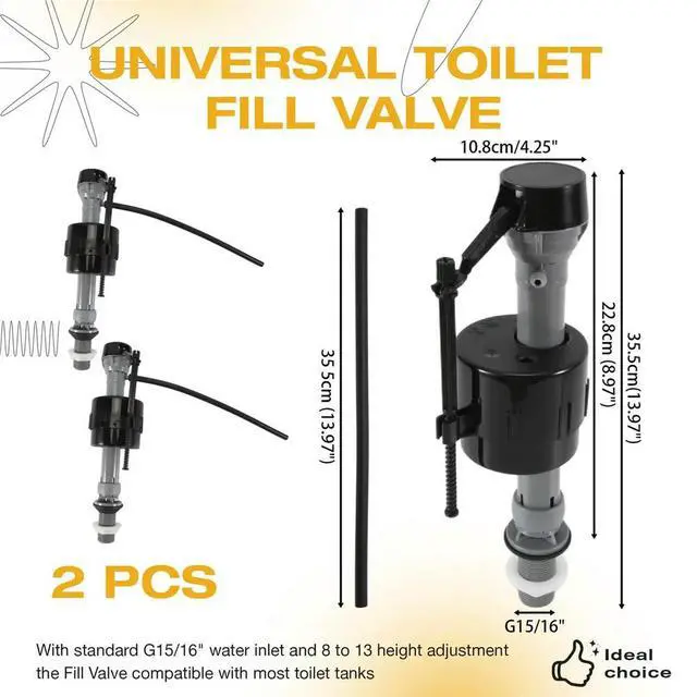 Alt view image 2 of 3 - 2 Pcs Universal Toilet Fill Valve Replacement Kit, Fill Valve2-Inch Flappe, Adjustable Toilet Repair Kit Inside Tank,