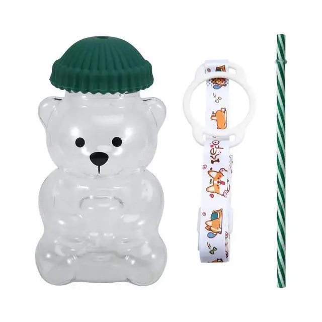 Alt view image 3 of 6 - Bear Glass Cup with Straw,Clear Milk Tea Mug with Suspenders, Birthday Gift for Men Women,Reusable Iced Coffee Drinkware